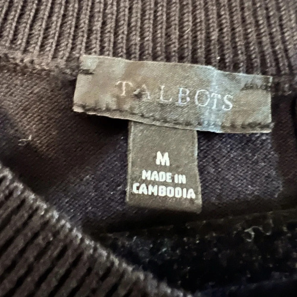 TALBOTS Black & White Stripe Cotton Blend, Short Sleeve Sweater, Medium - Picture 4 of 5